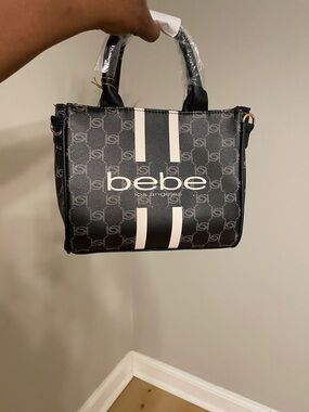 bebe Black Satchel with White Stripe Logo